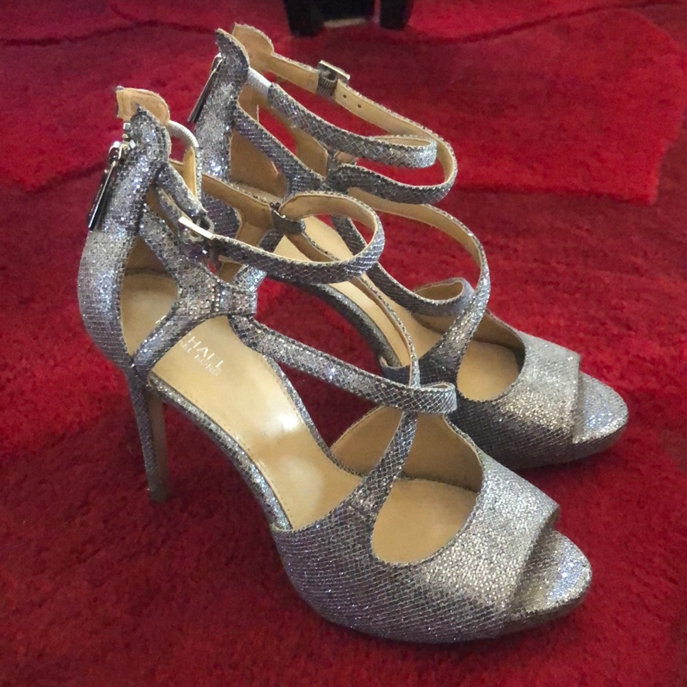 Michael Kors Silver textured strap up platforms